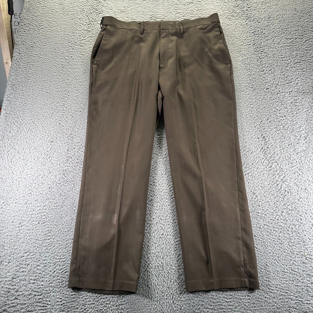 Haggar Pant Mens 38x29 Brown Polyester Dress Straight Leg Business Preppy Office